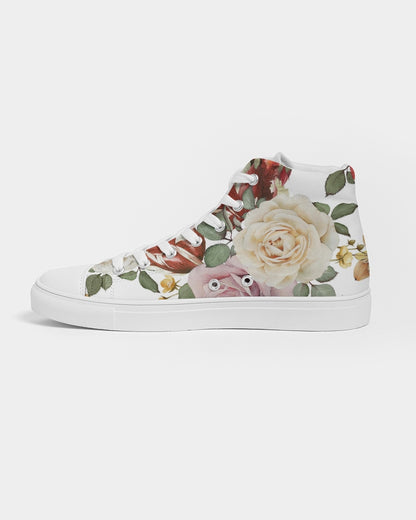 Red White & Pink Roses Women's High Top Canvas Shoe