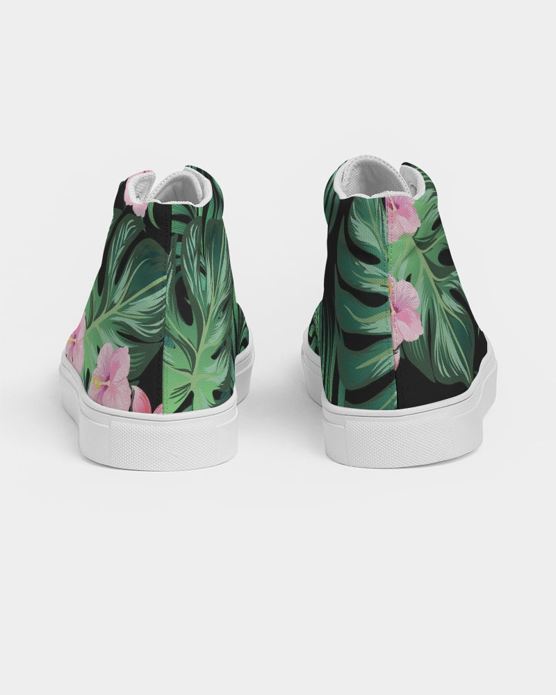 Summer Palm Leaves And Flowers Women's High Top Canvas Shoe