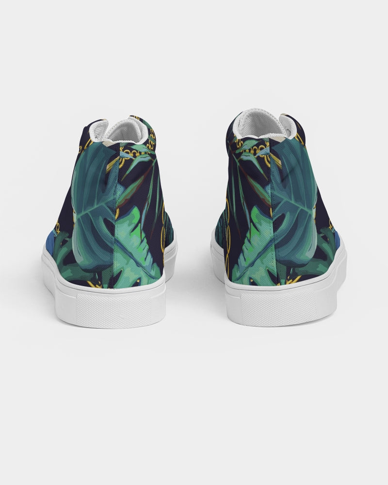 Tropical Leaves And Gold Chains Men's High Top Canvas Shoe