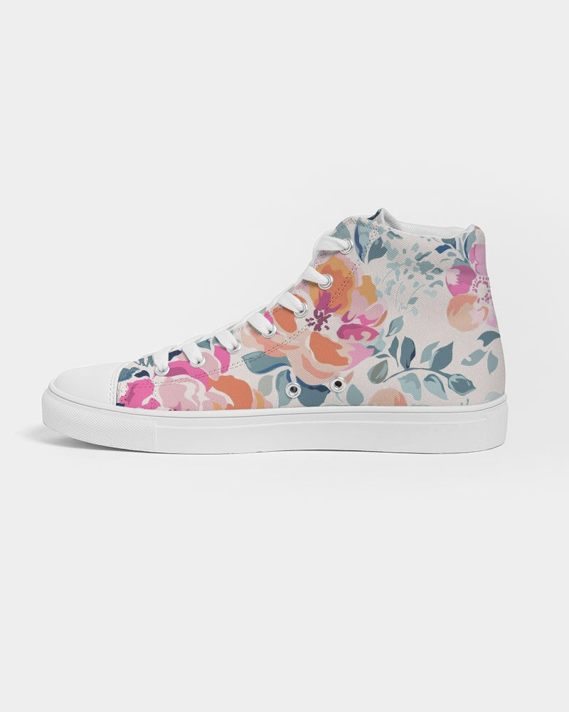 Soft Pink Watercolor Flowers Women's High Top Canvas Shoe
