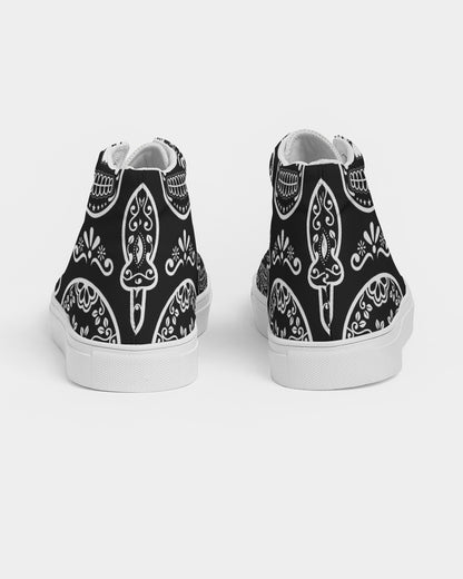 Black & White Calavera Men's High Top Canvas Shoe