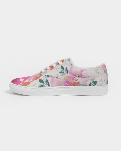 Soft Pink Watercolor Flowers Women's Lace Up Canvas Shoe