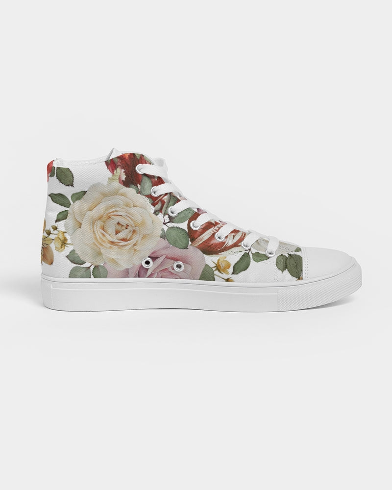 Red White & Pink Roses Women's High Top Canvas Shoe