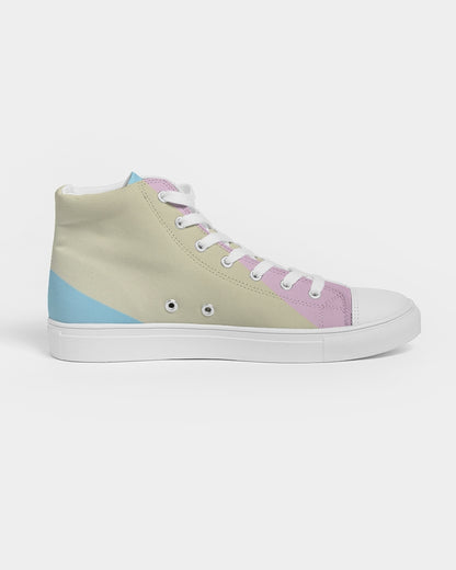 Pink, Blue, & Cream Color Block Men's High Top Canvas Shoe