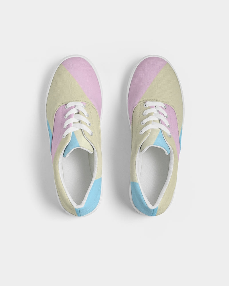 Pink, Blue, & Cream Color Block Women's Lace Up Canvas Shoe