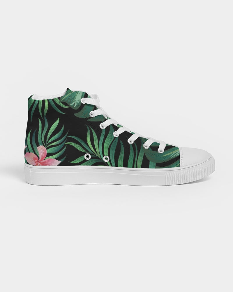 Summer Palm Leaves And Flowers Men's High Top Canvas Shoe