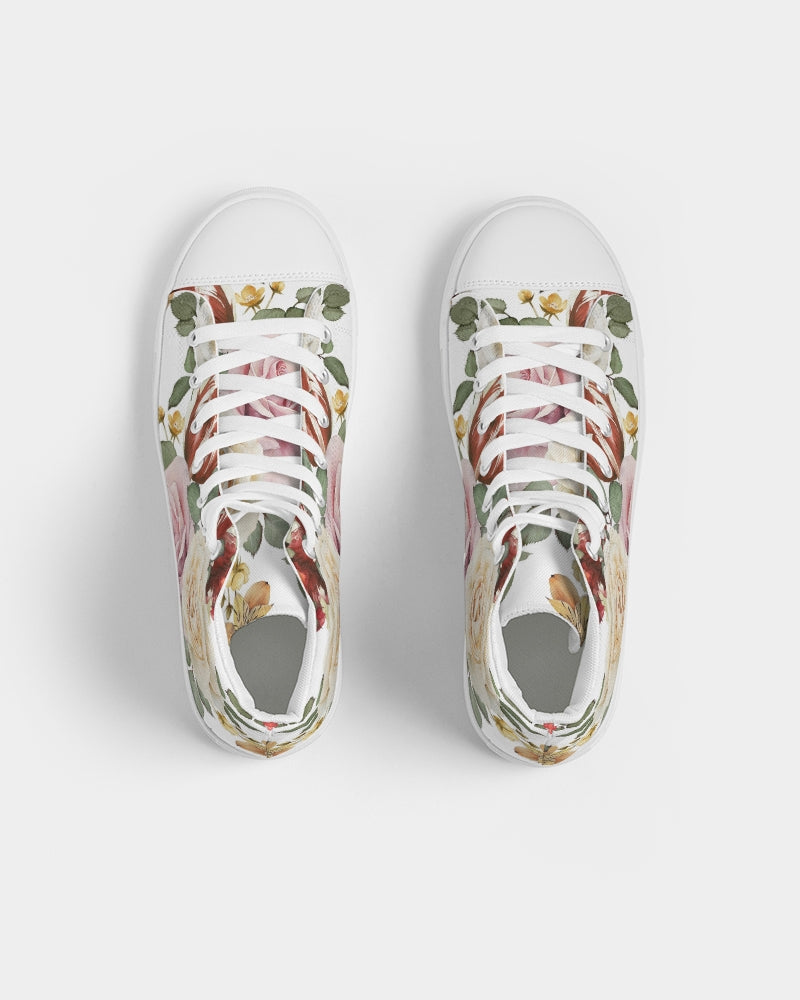 Red White & Pink Roses Women's High Top Canvas Shoe