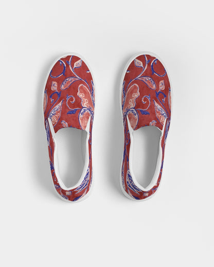Red Watercolor Paisley Women's Slip-On Canvas Shoe
