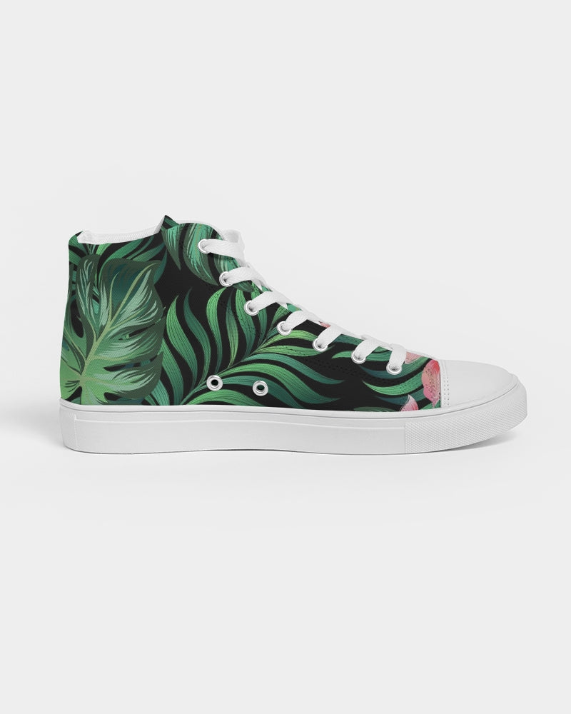 Summer Palm Leaves And Flowers Women's High Top Canvas Shoe