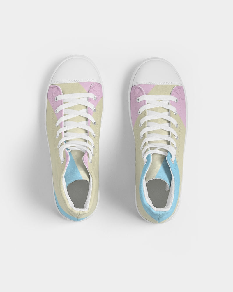 Pink, Blue, & Cream Color Block Women's High Top Canvas Shoe
