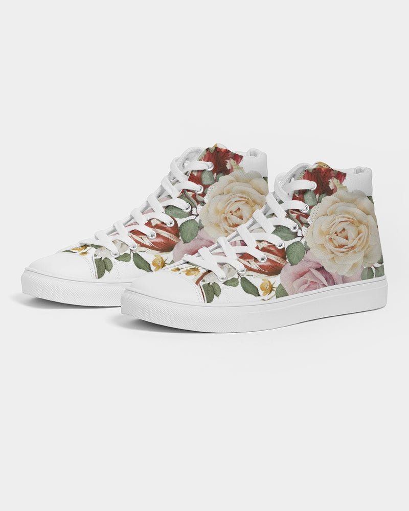 Red White & Pink Roses Women's High Top Canvas Shoe