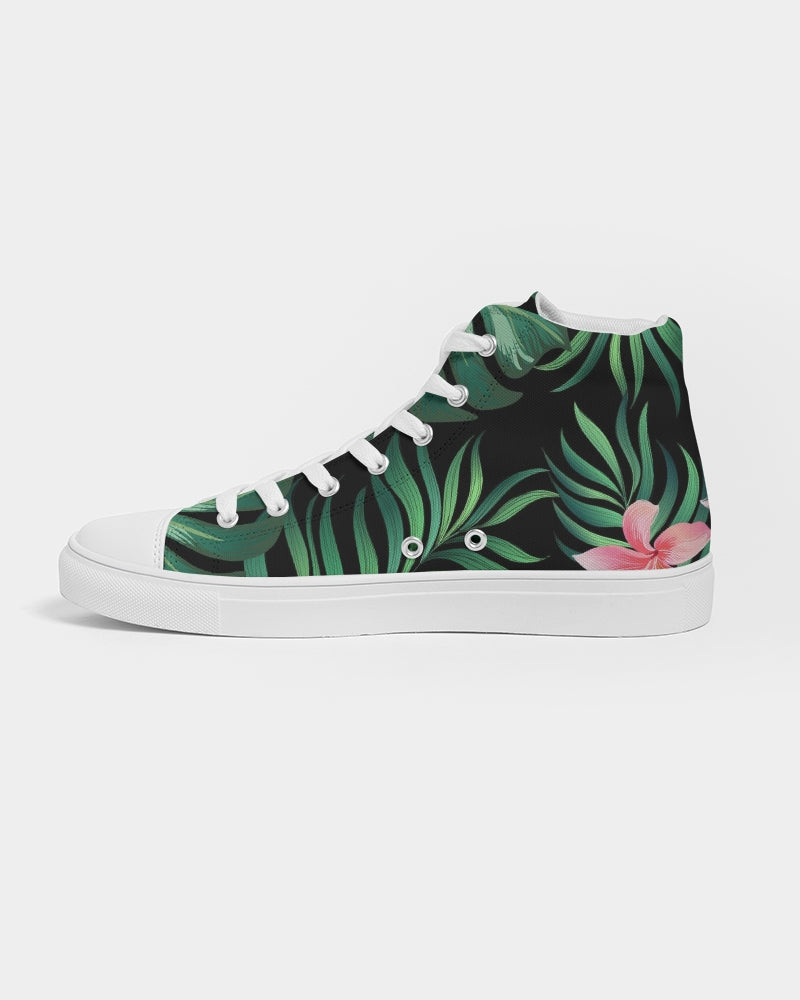 Summer Palm Leaves And Flowers Men's High Top Canvas Shoe