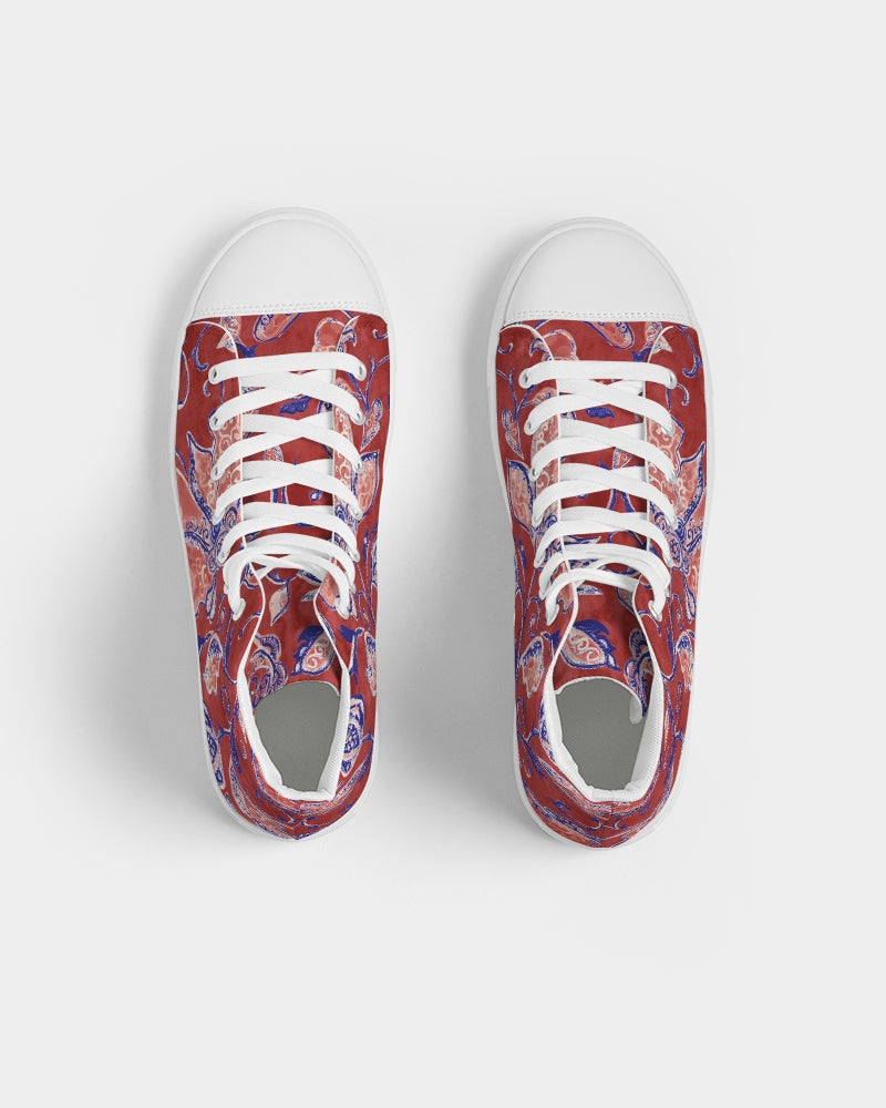 Red Watercolor Paisley Women's High Top Canvas Shoe