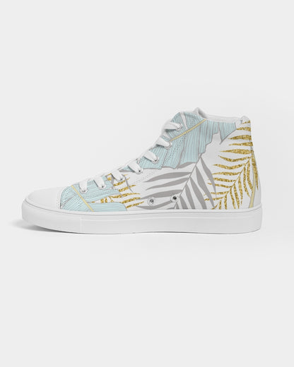 Banana And Golden Palm Leaves Men's High Top Canvas Shoe