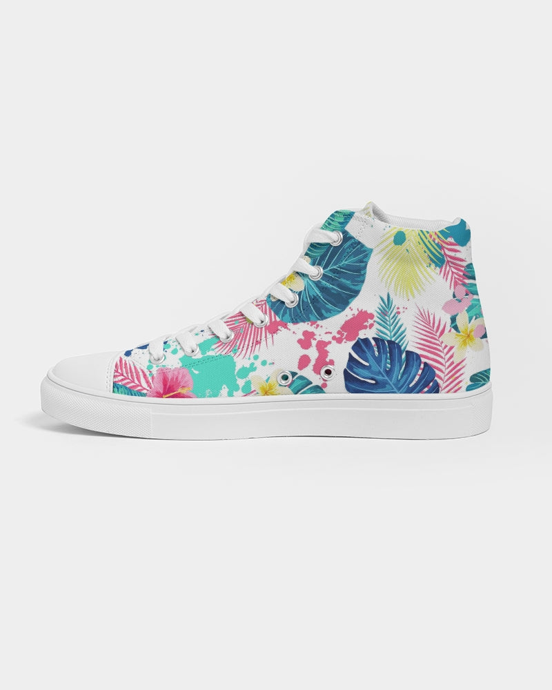 Abstract Palm Leaves Women's High Top Canvas Shoe
