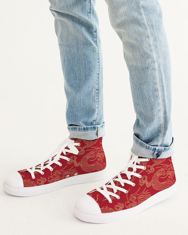 Gold & Red Dragon Men's High Top Canvas Shoe