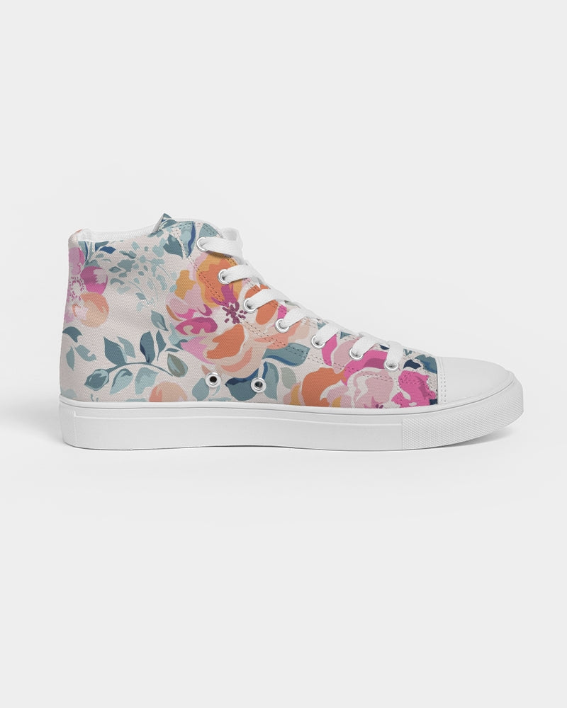 Soft Pink Watercolor Flowers Women's High Top Canvas Shoe