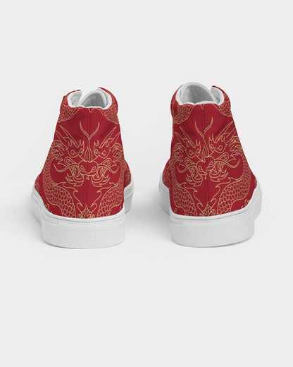 Gold & Red Dragon Women's High Top Canvas Shoe