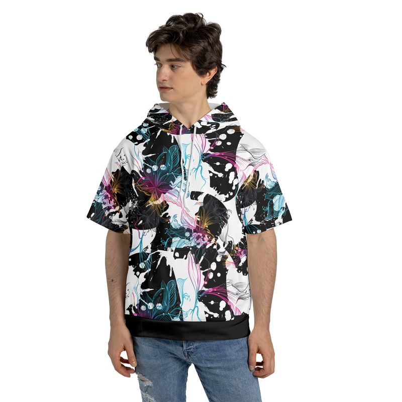 Abstract Gradient Flowers Short Sleeve Hoodie