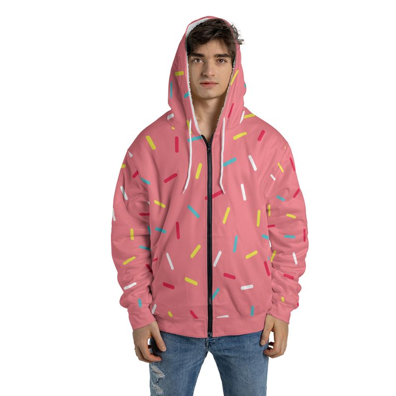 Pink Donut Sprinkles Fleece Zip Hoodie