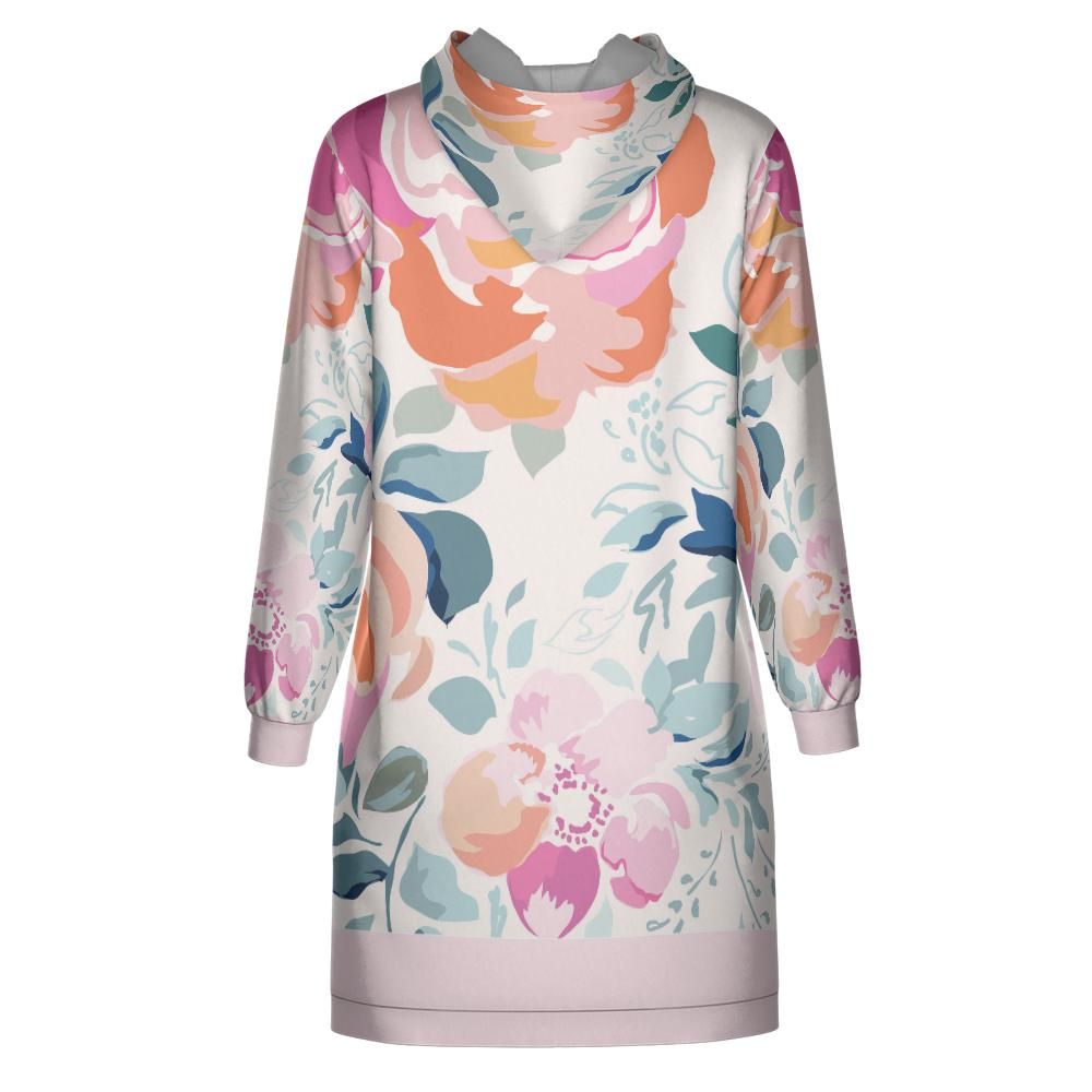 Soft Pink Watercolor Flowers Hoodie Dress