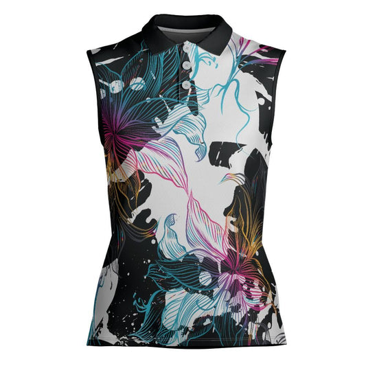 Abstract Gradient Flowers Women's Sleeveless Polo Shirt