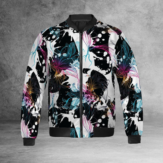 Abstract Gradient Flowers Bomber Jacket
