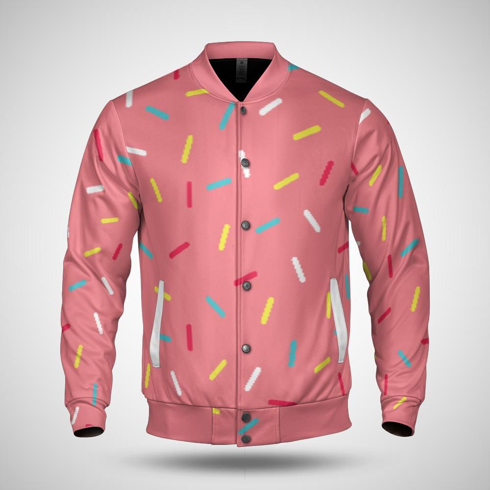 Pink Donut Sprinkles Baseball Jacket