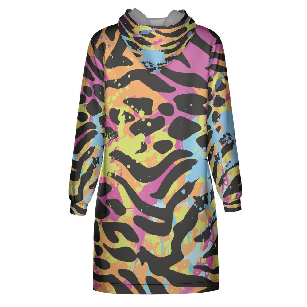 Animal Fur and Neon Splattered Paint Hoodie Dress