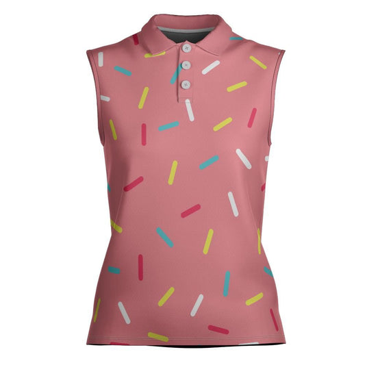 Pink Donut Sprinkles Women's Sleeveless Polo Shirt