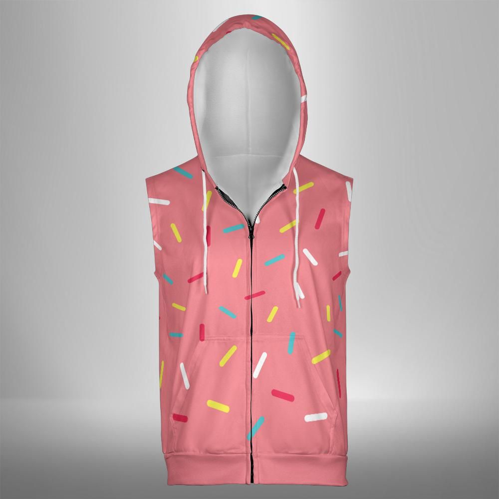 Pink Donut Sprinkles Sleeveless Zip Hoodie